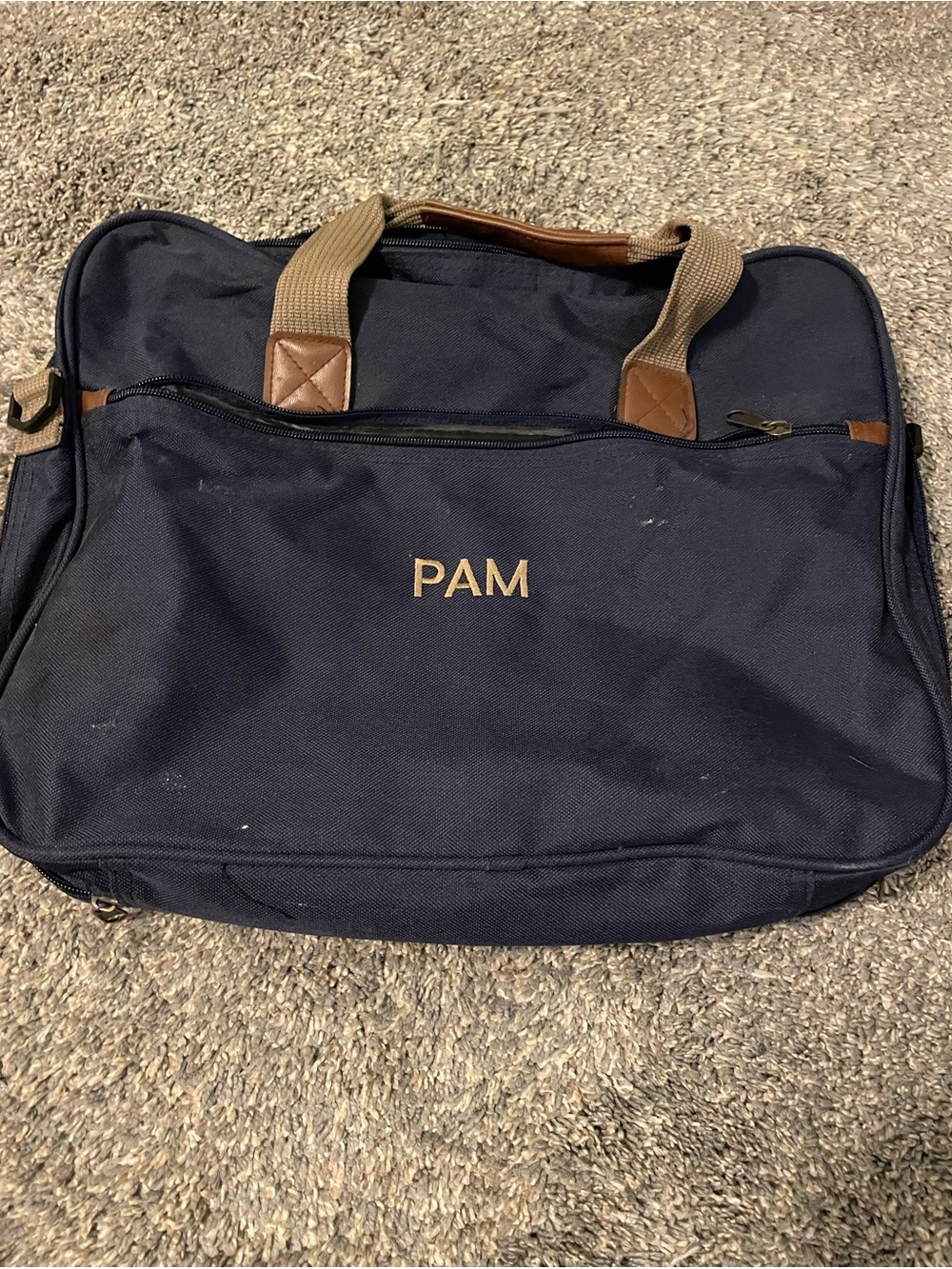 Navy Canvas Travel Briefcase with Tan Accents